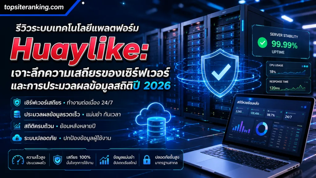 รีวิวเทคโนโลยีแพลตฟอร์ม Huaylike เน้นความเสถียรของเซิร์ฟเวอร์ 99.99% การประมวลผลข้อมูลที่รวดเร็ว และระบบคลังข้อมูลสถิติหวยที่ปลอดภัยและแม่นยำในปี 2026